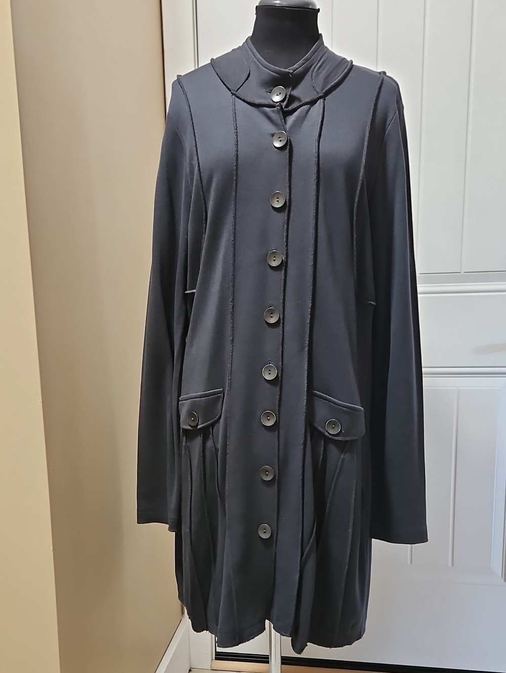 DCZ Lagenlook Raw Seam Stretch Knit Long Tunic Jacket Estimate M/L